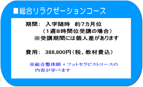 総合リラクゼーションコース・期間と費用